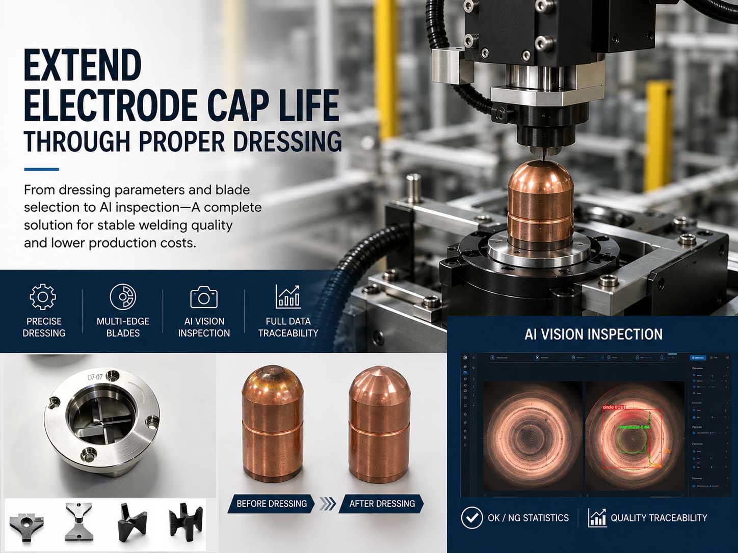 How to Extend Electrode Cap Life Through Proper Dressing: A Systematic Approach to Dressing Parameters, Cutter Selection and AI Inspection