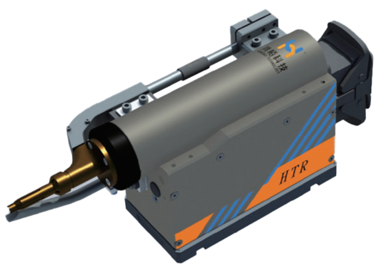 Stud welding gun showing contact tip collet and weld stud